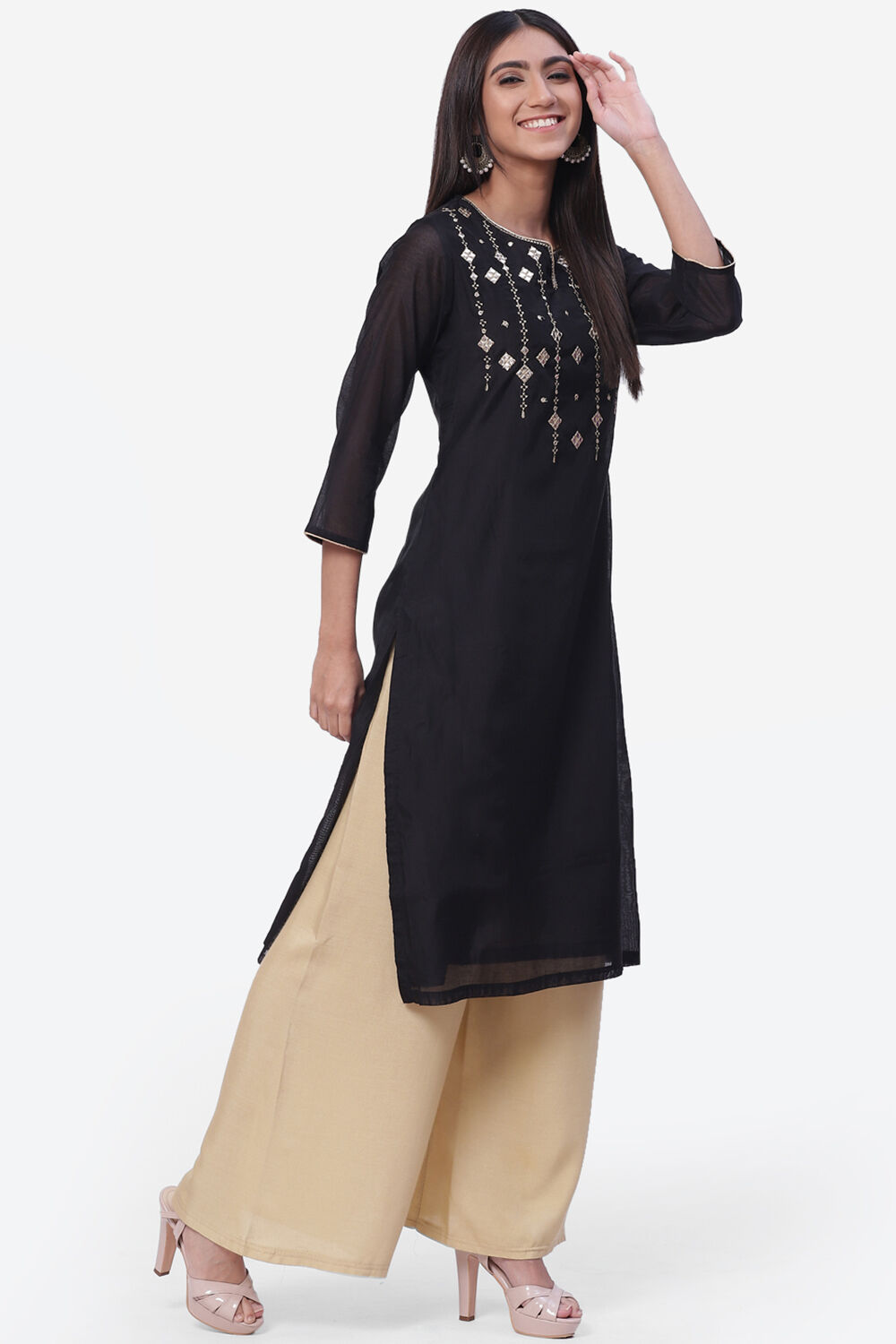 Black Art Silk Kurta image number 3