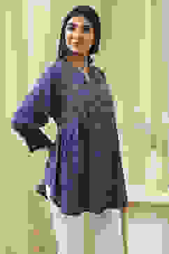 Blue Printed Straight Short Kurta image number 3