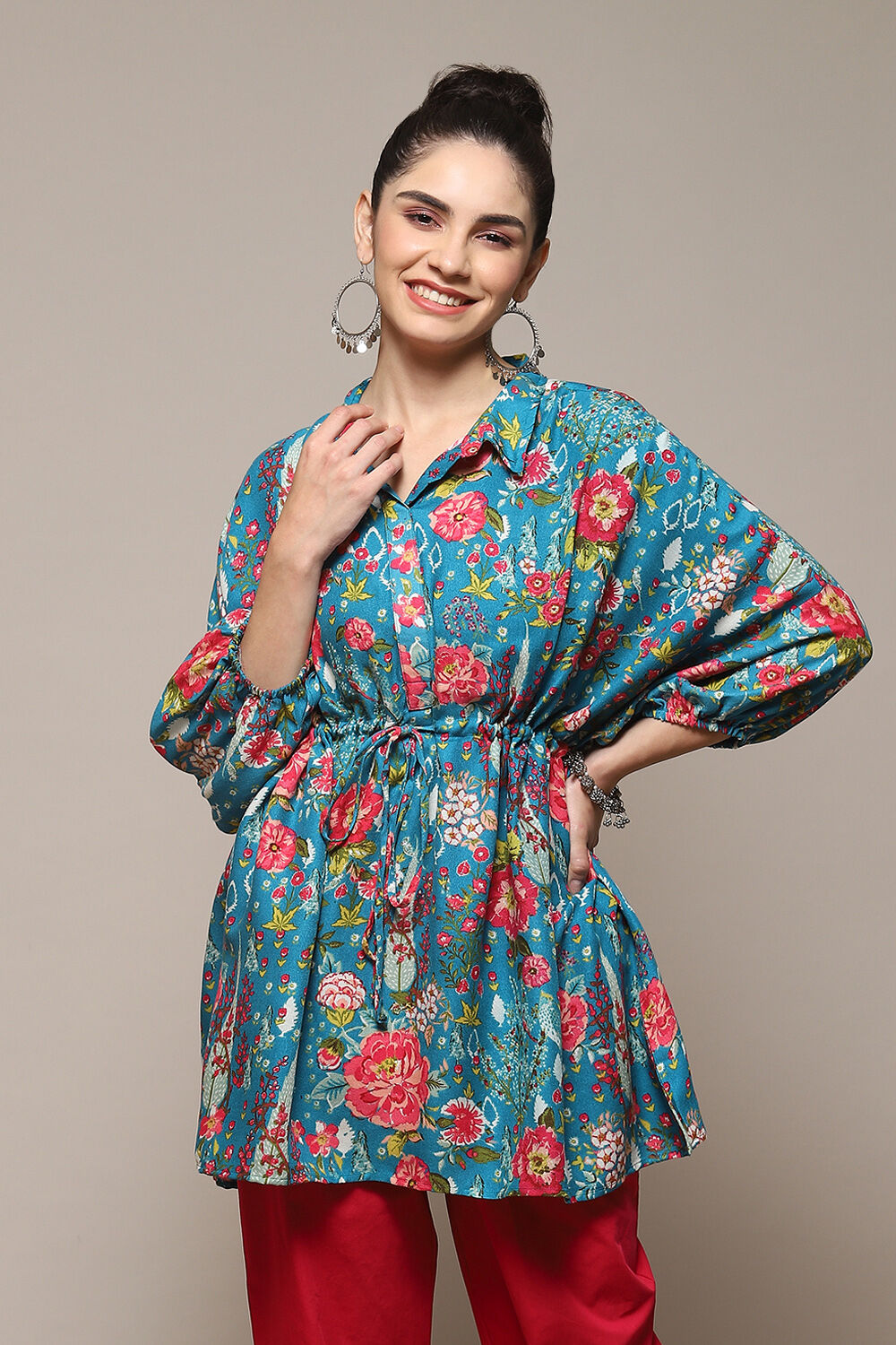 Teal LIVA Printed Top image number 5