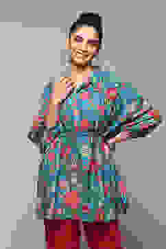 Teal LIVA Printed Top image number 5