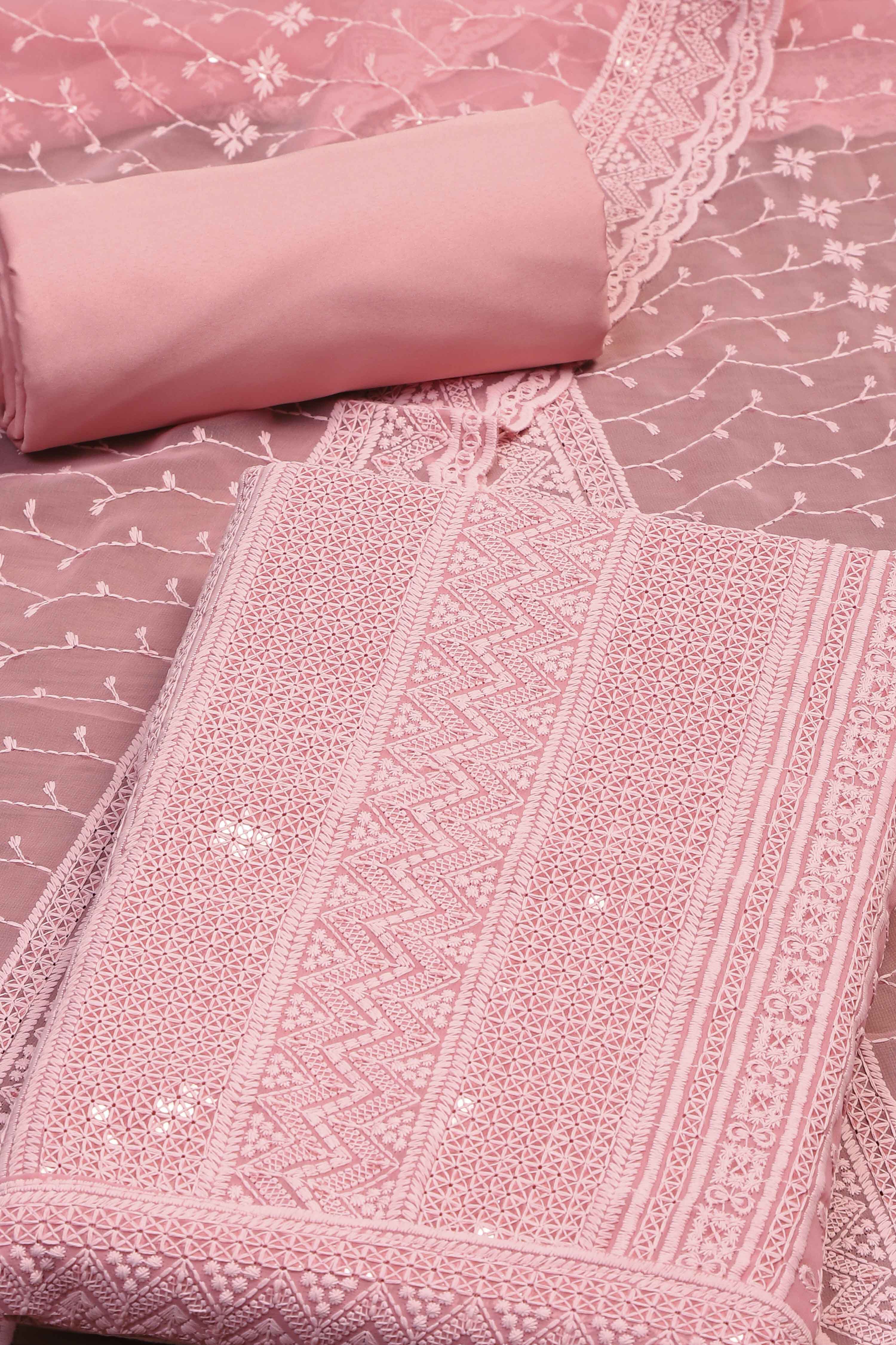 Pnk Georgette Unstitched Suit Set image number 1