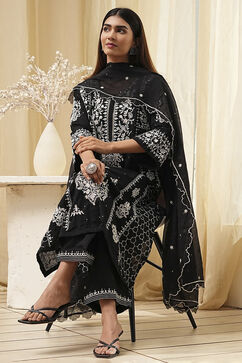 Black Cotton Blend A Line Suit Set image number 0