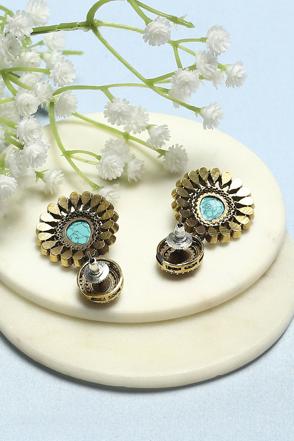 Turquoise Gold-Plated Kundan Studded Danglers image number 2