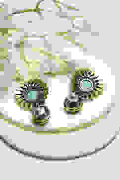 Turquoise Gold-Plated Kundan Studded Danglers image number 2