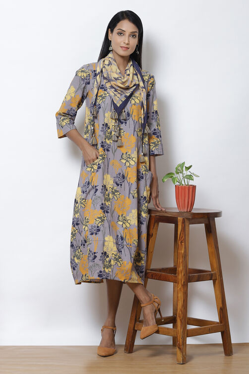 Lavender Straight Cotton Flax Printed Kurta image number 5