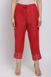 Red Cotton Straight Pants image number 0
