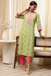 Green Cotton Printed Straight Kurta image number 0