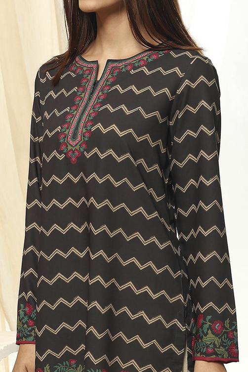 Mustard Yellow Printed Straight Short Kurta image number 1