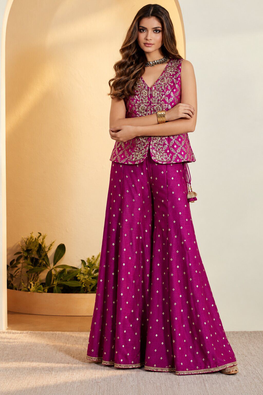 Purple Viscose Rayon Embroidered Fusion Set image number 0