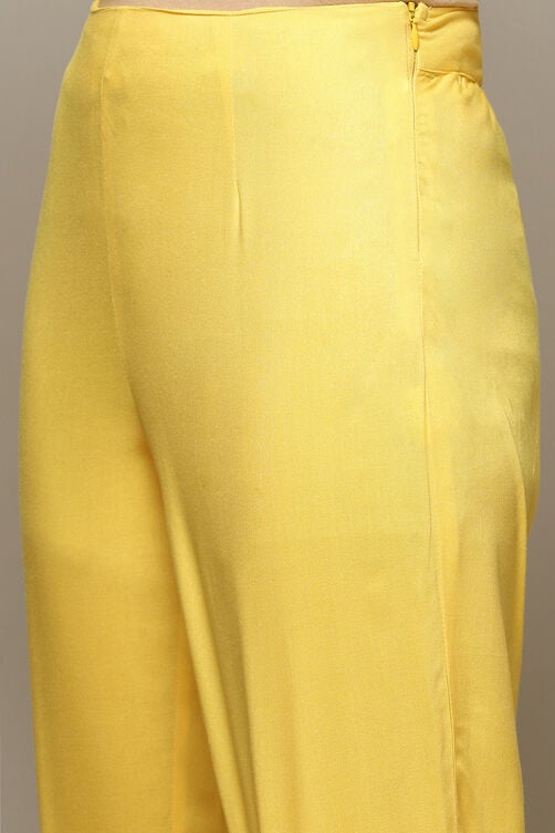 Yellow Rayon Straight Kurta Pants Suit Set image number 2