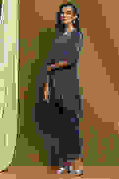 Blue Crepe Printed Asymmetric Kurta Set image number 3