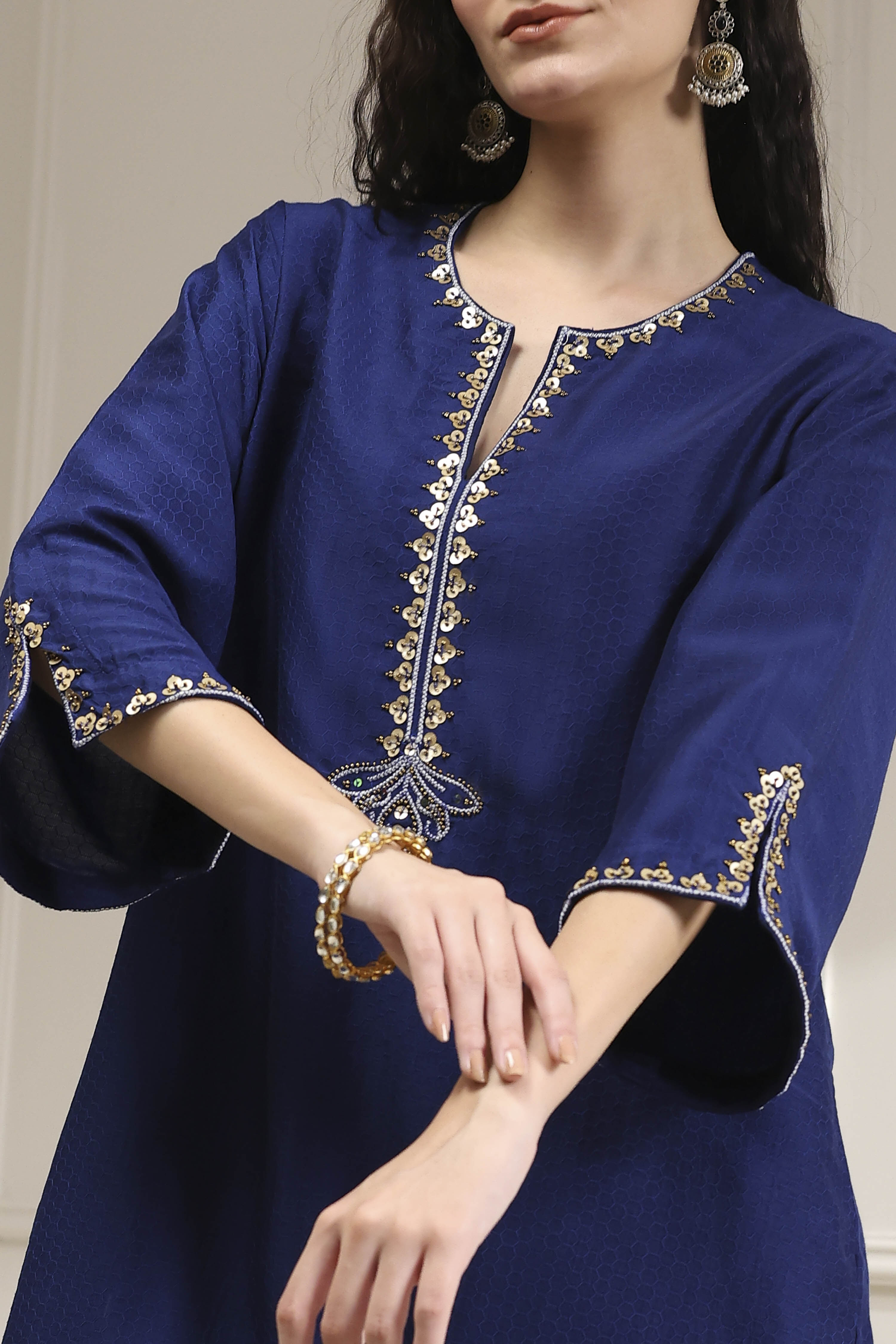 Indigo Blue Dyed Straight Kurta Set image number 1