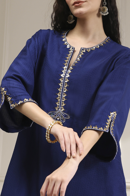 Indigo Blue Dyed Straight Kurta Set image number 1