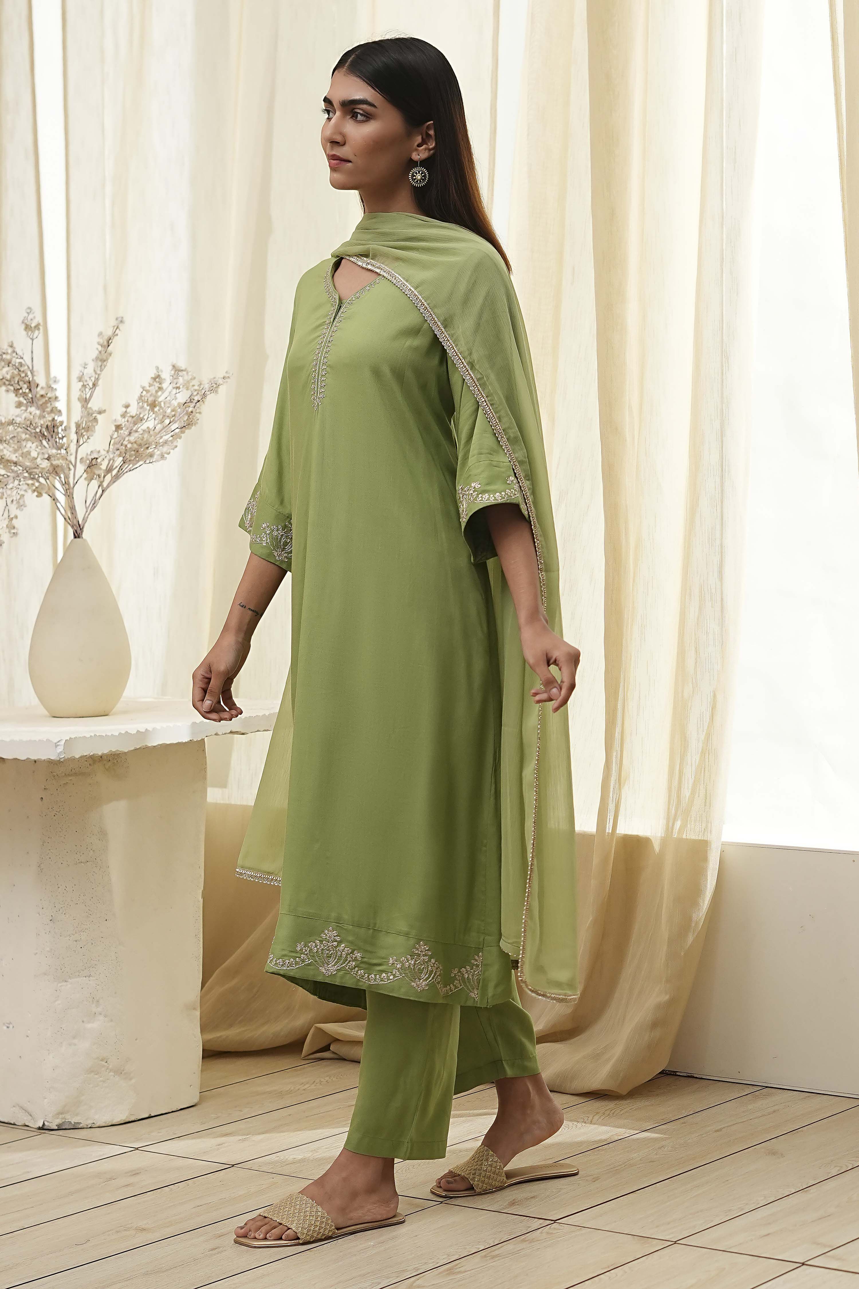 Dull Blue Solid A-Line Suit Set image number 3