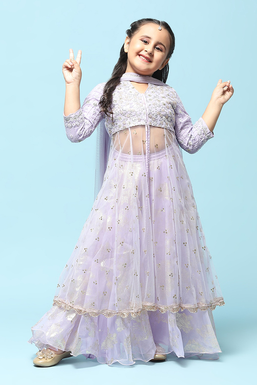 Light Pink Nylon Kalidar Kurta Lehenga Set image number 0