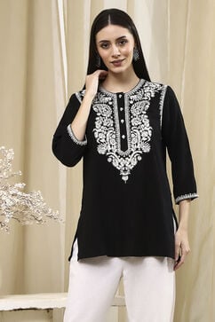 Black Straight Short Kurta image number 5