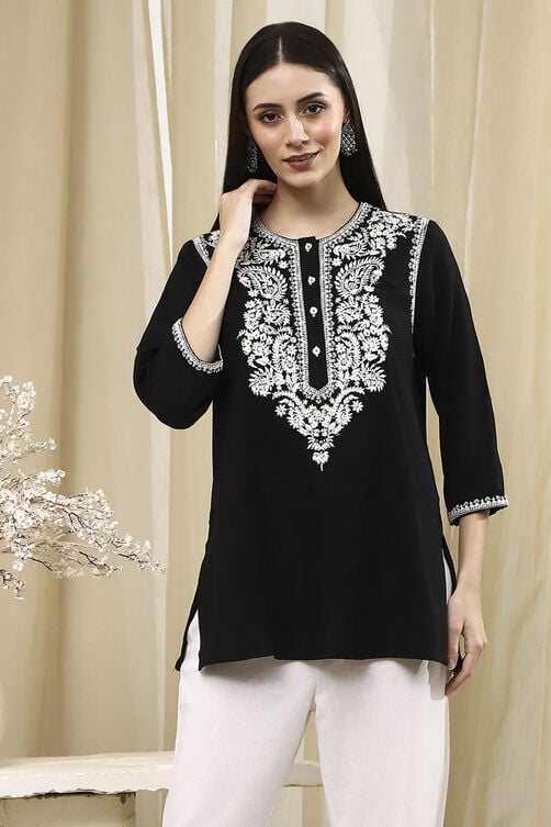 Black Straight Short Kurta image number 5