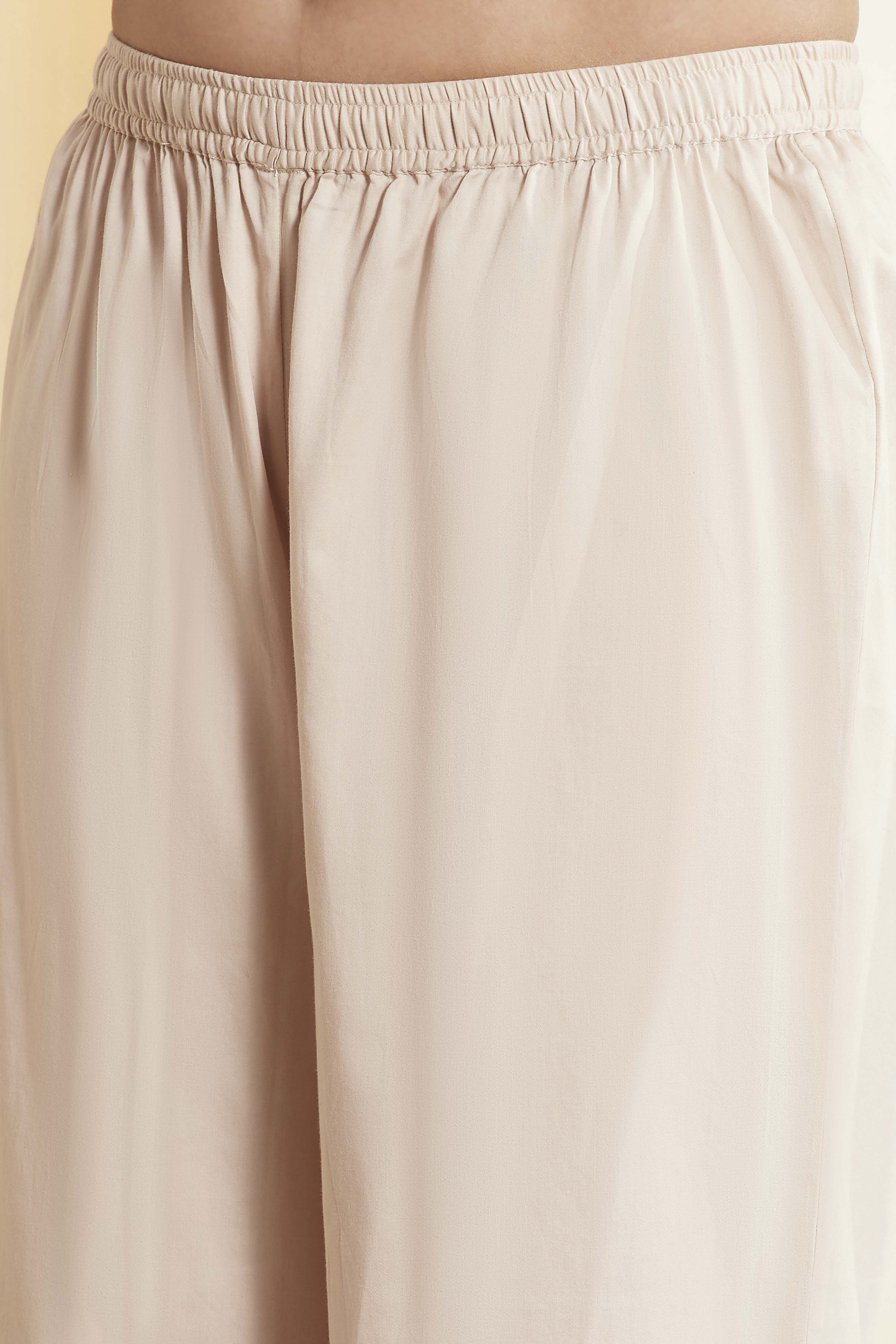 Off-White Cotton Embroidered Straight Kurta Set image number 2