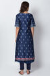 Indigo Cotton Straight Printed Kurta image number 5