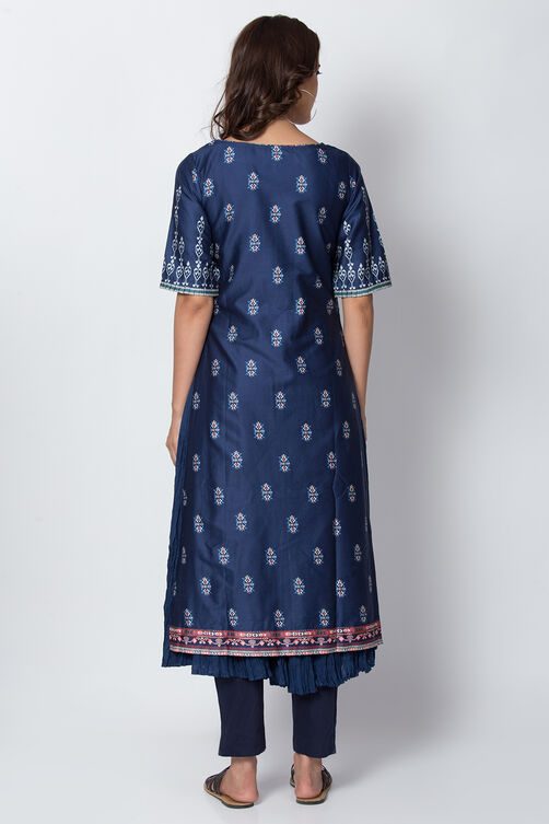 Indigo Cotton Straight Printed Kurta image number 5