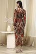 Brown Printed Gathered Tulip Dress image number 3