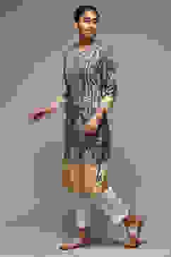 Denim Blue LIVA Straight Printed Kurta image number 2