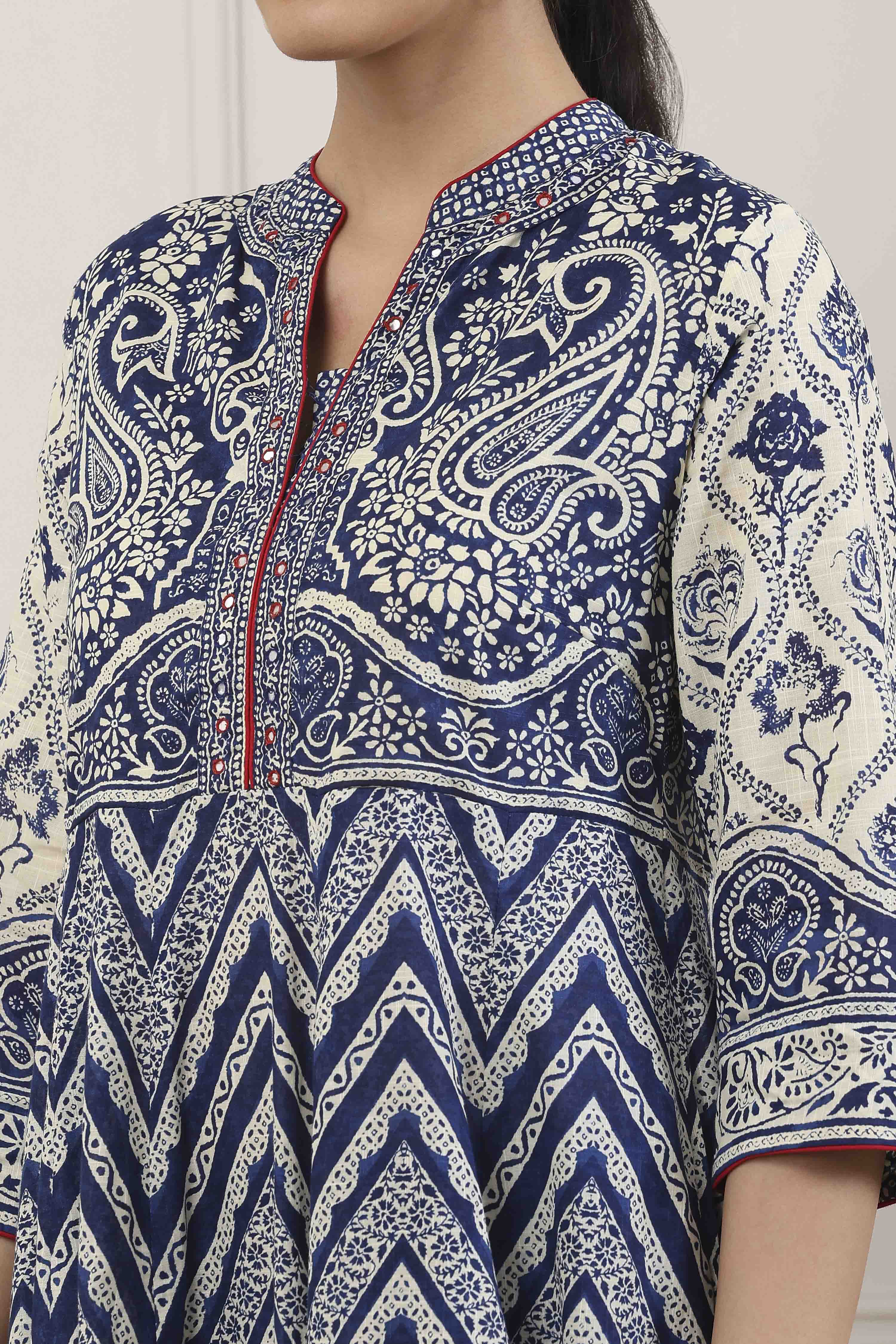 Blue Cotton Anarkali Suit Set image number 1