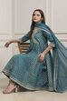 Teal Green Poly Cotton Anarkali Suit Set image number 0