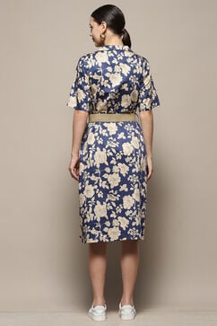 Blue Pure Cotton Floral Printed Straight Dress image number 4