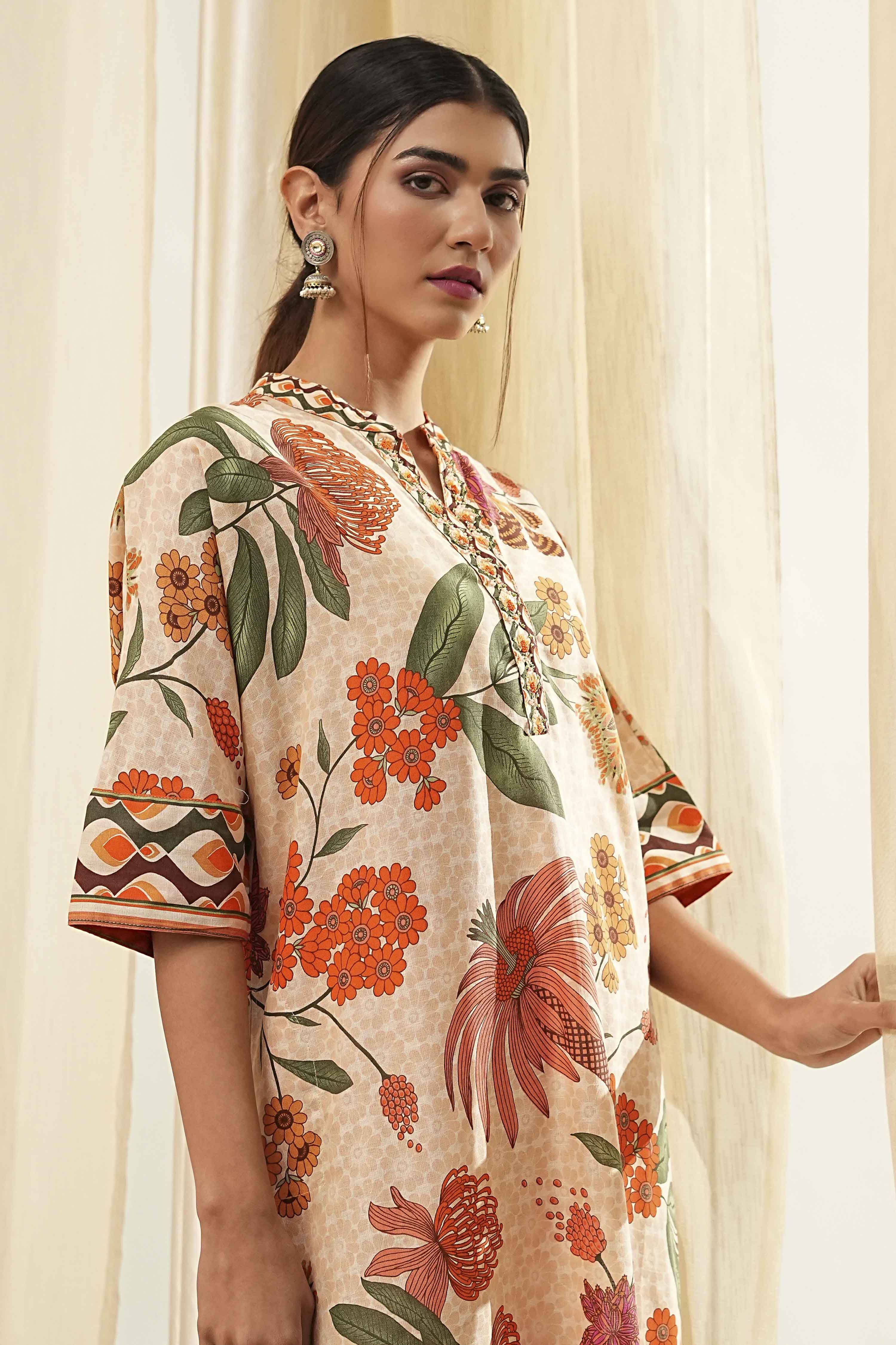 Beige Cotton Blend Straight Kurta Set image number 1