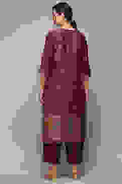 Wine Cotton Straight Yarndyed Kurta Palazzo Suit Set image number 5