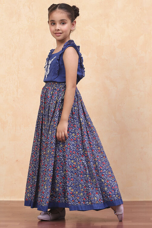 Purple Cotton Straight Printed Kurta Skirt Suit Set image number 3