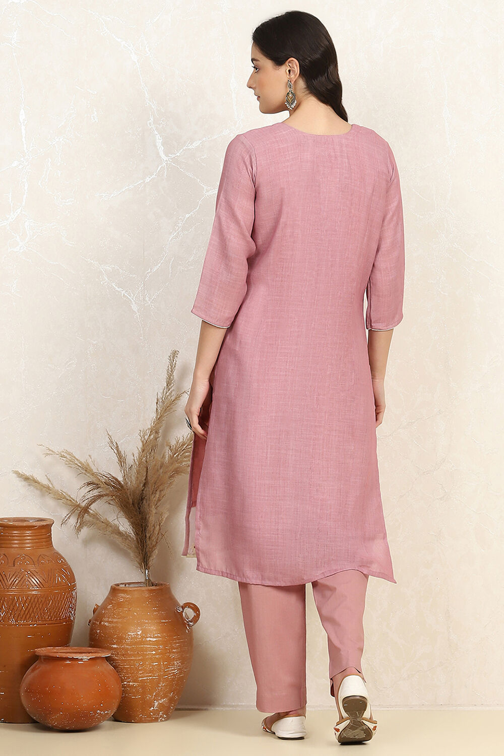Pink Cotton Embroidered Unstitched Suit Set image number 5