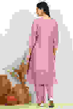 Pink Cotton Embroidered Unstitched Suit Set image number 5