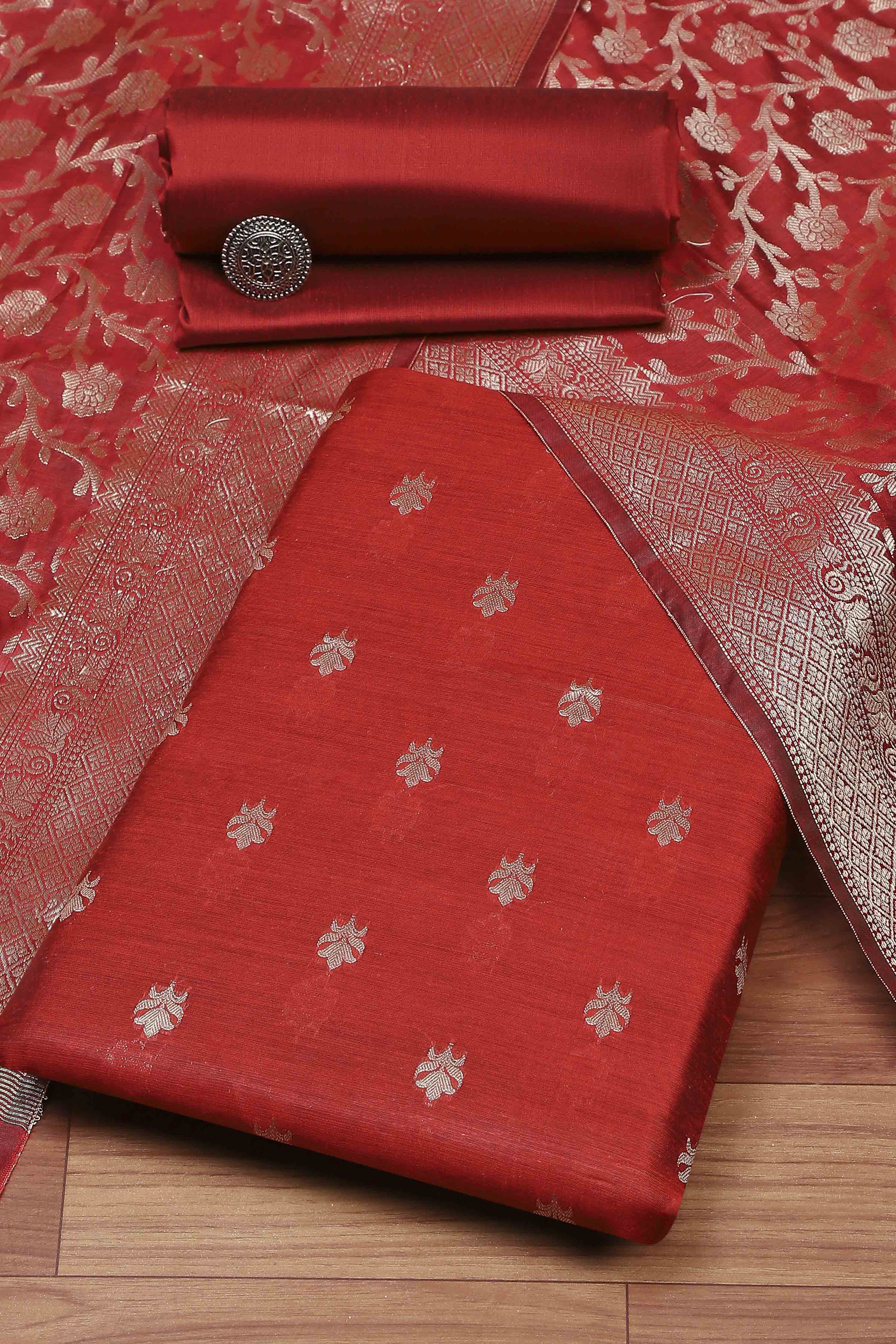 Mustard Cotton Printed Embroidered Unstitched Suit Set image number 0