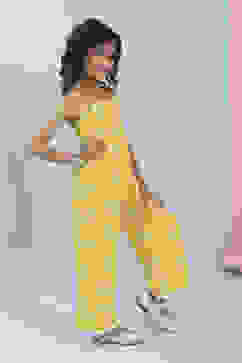 Yellow Cotton Strappy Straight Jumpsuit image number 4