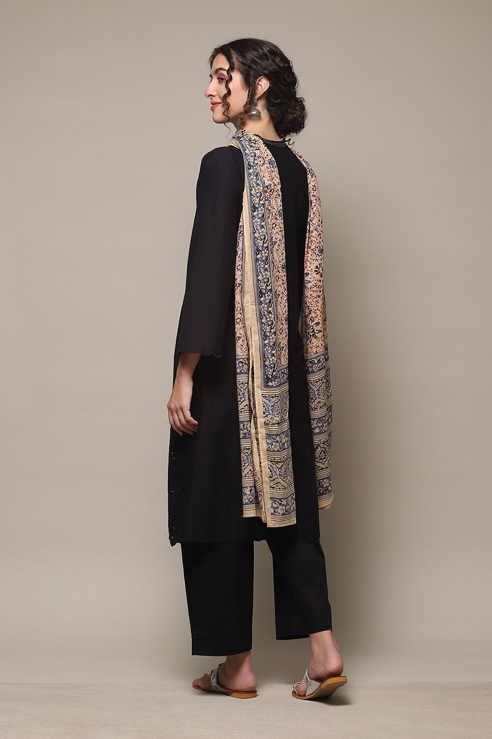 Black Cotton Straight Kurta Palazzo Suit Set image number 4