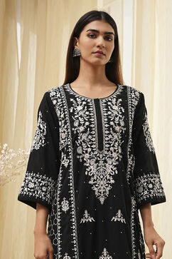 Black Cotton Blend A Line Suit Set image number 1