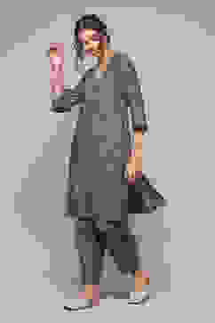 Navy Poly Viscose Straight Printed 2 Piece Set image number 3