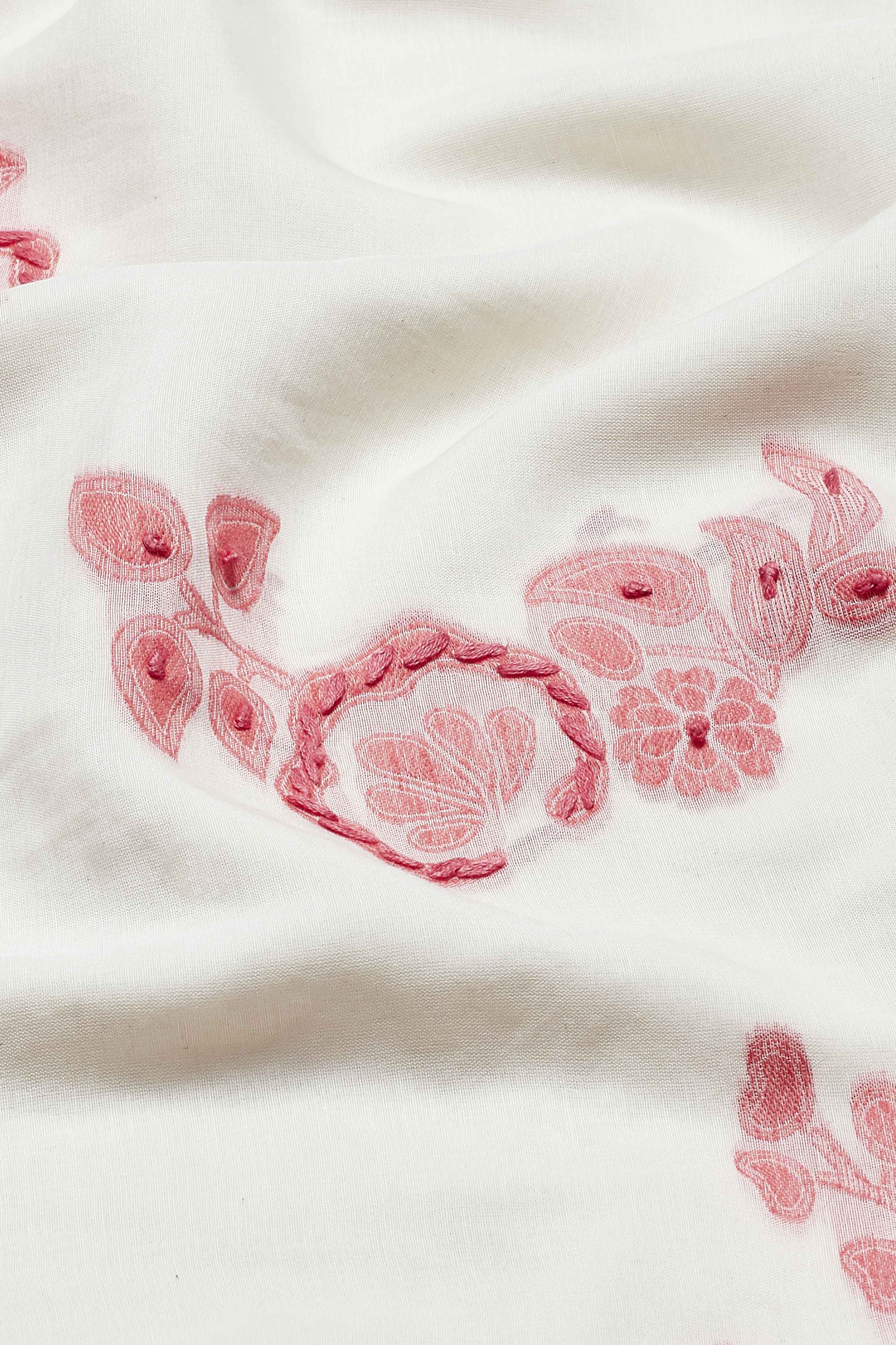 White & Red Viscose Rayon Floral Embroidered Kurta Set image number 3