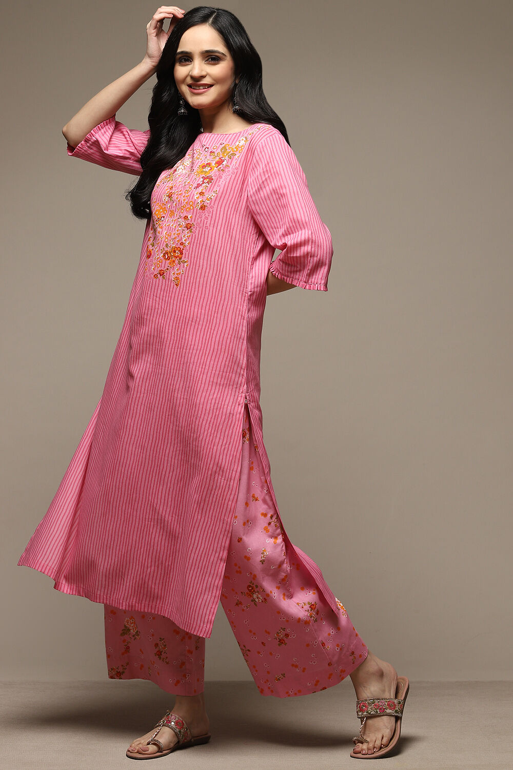 Yellow Cotton Straight Kurta Palazzo Suit Set image number 0