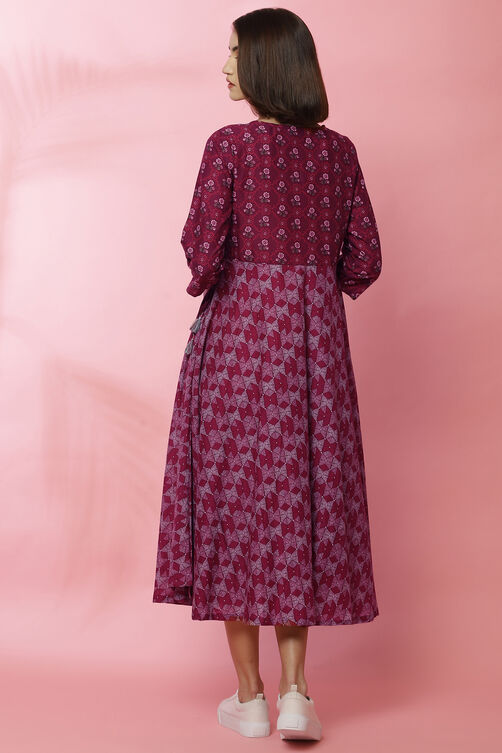 Wine Cotton Fusion Dress image number 5