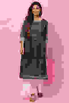 Dark Green A-Line Cotton Kurta image number 0