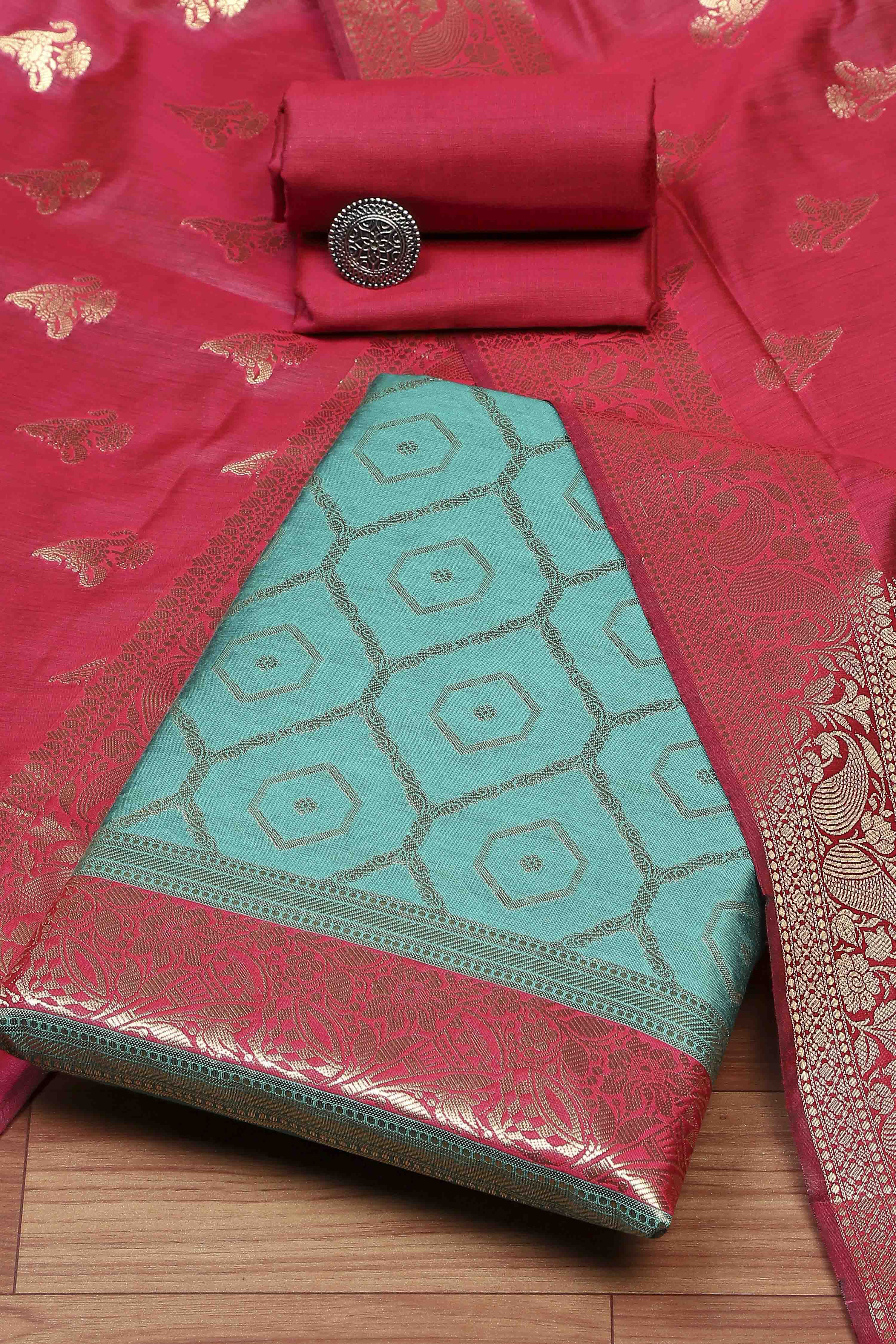 Rama Green Chanderi  Unstitched Suit Set image number 0