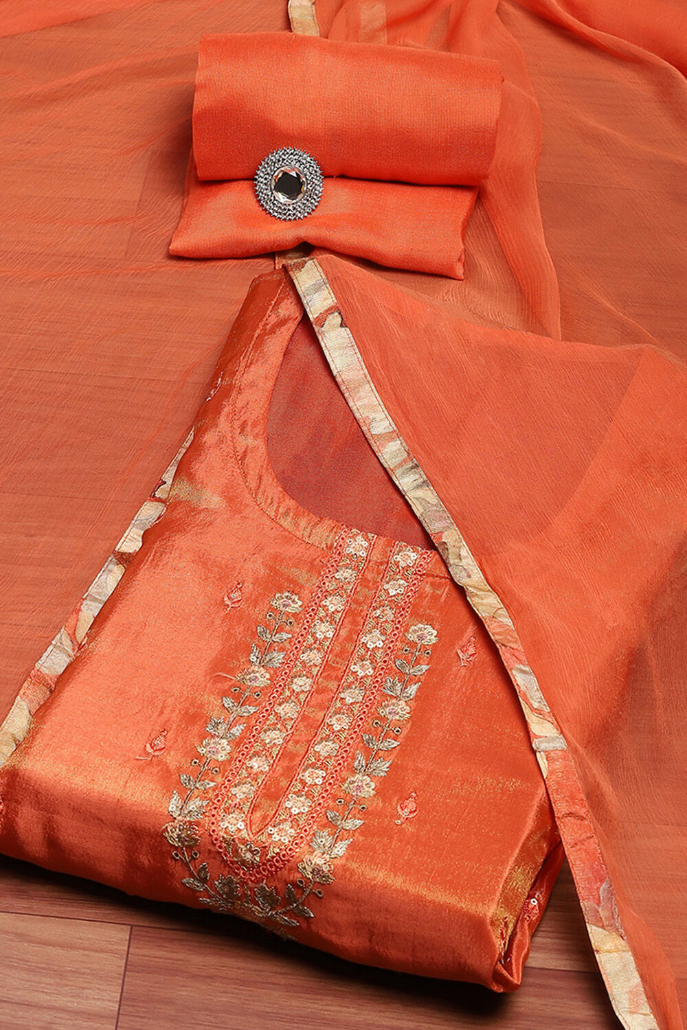 Lime Viscose Blend Embroidered Unstitched Suit Set image number 0