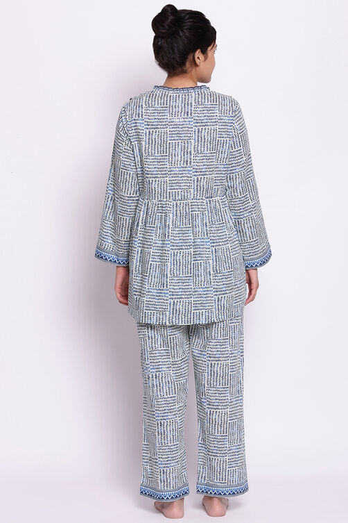 Blue Cotton Printed Loungewear Set image number 5