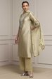 Light Green Viscose Blend Straight Dyed Suit Set image number 3
