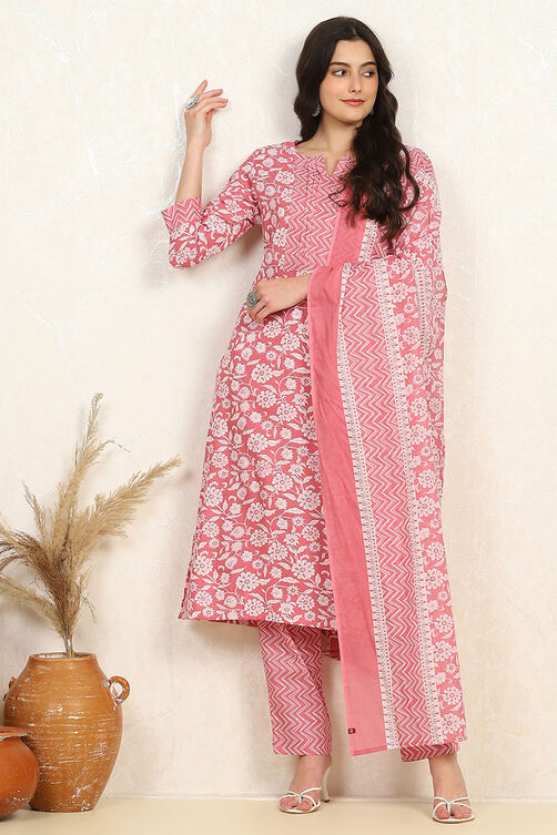 Purple Cotton Screen Printed Unstitched Suit Set image number 1