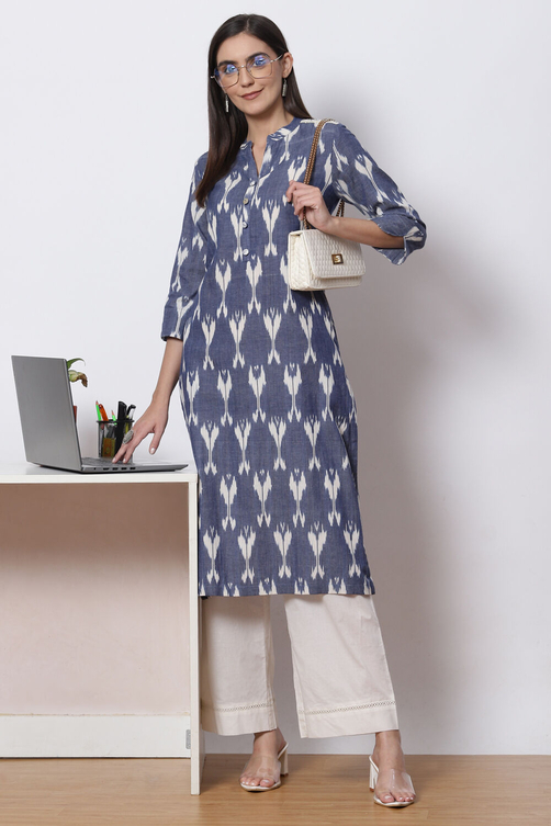 Blue & White Cotton woven 2 Piece Set image number 6