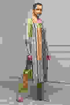 Beige Linen Blend Hand Painted Unstitched Suit Set image number 6